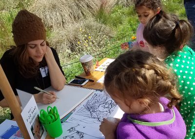 Kids working on the P-22 Coloring and Activty Book